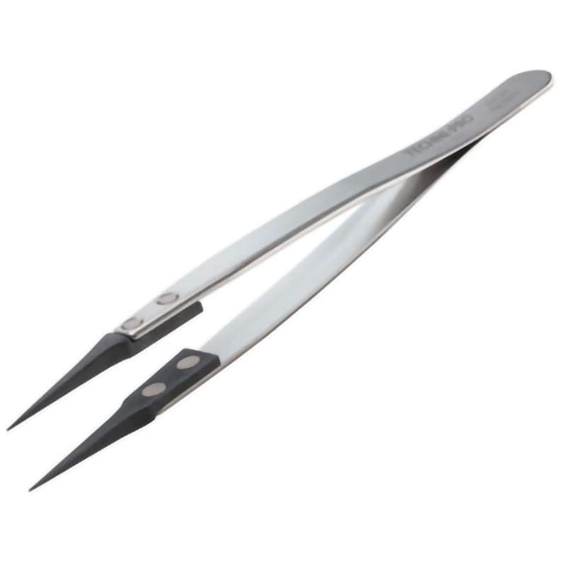 ESD Plastic Tip Tweezers, Style 5, Carbon Fiber Tips, Very Fine, 5.1in